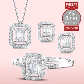 0,59 Toplam Karat Baget Pırlantalı Mini Set