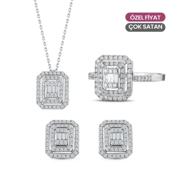 0,98 Toplam Karat Baget Pırlantalı Mini Set